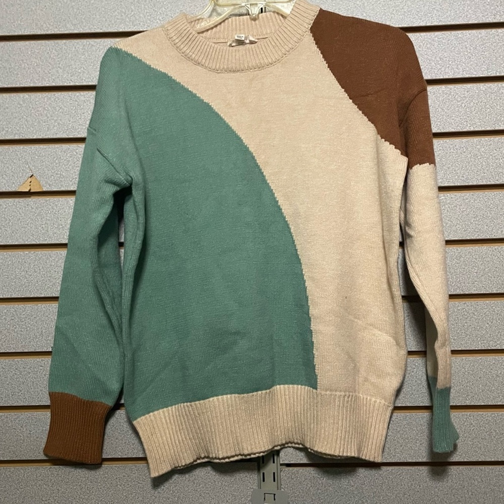 OTT Colorblock Sweater Medium Cream Brown Mint EUC Warm‎ Winter